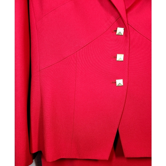 Jacqueline Ferrar Womens Red Blazer Skirt Suit Size 16 Gold Buttons Grandmacore - Picture 3 of 16
